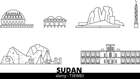 Sudan line Reisen Skyline. Sudan Umrisse Stadt Vektor-illustration, Symbol, Reisen, Sehenswürdigkeiten, Wahrzeichen. Stock Vektor