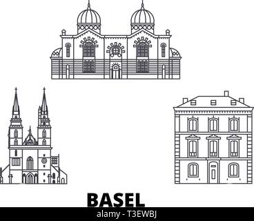 Schweiz, Basel Leitung reisen Skyline. Schweiz, Basel übersicht Stadt Vektor-illustration, Symbol, Reisen, Sehenswürdigkeiten, Wahrzeichen. Stock Vektor