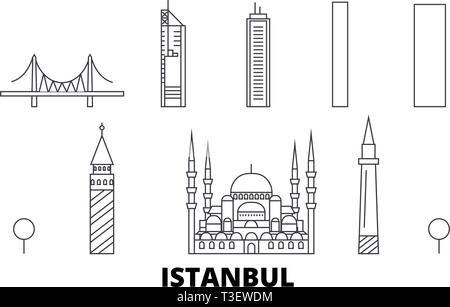 Türkei, Istanbul line Reisen Skyline. Türkei, Istanbul Übersicht Stadt Vektor-illustration, Symbol, Reisen, Sehenswürdigkeiten, Wahrzeichen. Stock Vektor