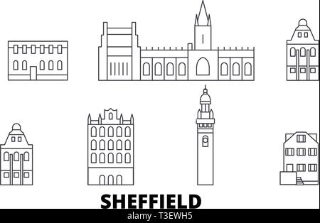 Vereinigtes Königreich, Sheffield line Reisen Skyline. Vereinigtes Königreich, Sheffield Umrisse Stadt Vektor-illustration, Symbol, Reisen, Sehenswürdigkeiten, Wahrzeichen. Stock Vektor