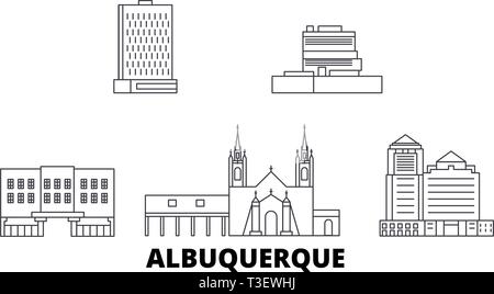 Usa, Albuquerque line Reisen Skyline. Usa, Albuquerque Überblick Stadt Vektor-illustration, Symbol, Reisen, Sehenswürdigkeiten, Wahrzeichen. Stock Vektor