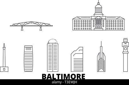 United States, Baltimore line Reisen Skyline. United States, Baltimore Überblick Stadt Vektor-illustration, Symbol, Reisen, Sehenswürdigkeiten, Wahrzeichen. Stock Vektor