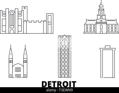 Usa, Detroit line Reisen Skyline. Usa, Detroit Umrisse Stadt Vektor-illustration, Symbol, Reisen, Sehenswürdigkeiten, Wahrzeichen. Stock Vektor