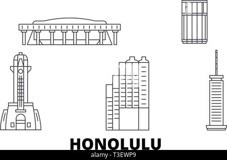 United States, Honolulu line Reisen Skyline. United States, Honolulu Überblick Stadt Vektor-illustration, Symbol, Reisen, Sehenswürdigkeiten, Wahrzeichen. Stock Vektor