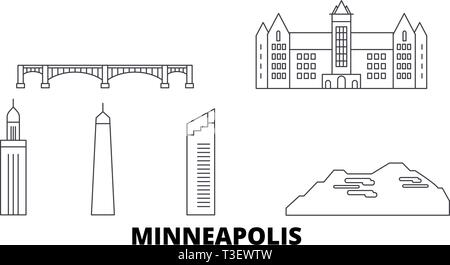 Usa, Minneapolis line Reisen Skyline. Usa, Minneapolis Umrisse Stadt Vektor-illustration, Symbol, Reisen, Sehenswürdigkeiten, Wahrzeichen. Stock Vektor