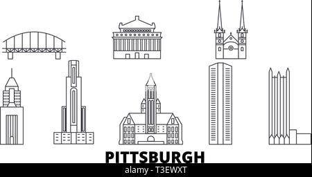 Usa, Pittsburgh line Reisen Skyline. Usa, Pittsburgh Umrisse Stadt Vektor-illustration, Symbol, Reisen, Sehenswürdigkeiten, Wahrzeichen. Stock Vektor