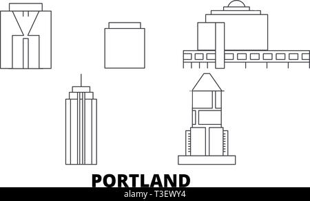 Usa, Portland City Line reisen Skyline. Usa, Portland City Übersicht Stadt Vektor-illustration, Symbol, Reisen, Sehenswürdigkeiten, Wahrzeichen. Stock Vektor