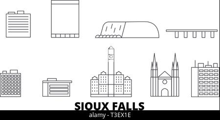 United States, Sioux Falls line Reisen Skyline. United States, Sioux Falls Umrisse Stadt Vektor-illustration, Symbol, Reisen, Sehenswürdigkeiten, Wahrzeichen. Stock Vektor