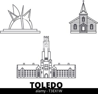 United States, Toledo Linie reisen Skyline. United States, Toledo Umrisse Stadt Vektor-illustration, Symbol, Reisen, Sehenswürdigkeiten, Wahrzeichen. Stock Vektor