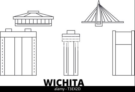 United States, Wichita line Reisen Skyline. United States, Wichita Umrisse Stadt Vektor-illustration, Symbol, Reisen, Sehenswürdigkeiten, Wahrzeichen. Stock Vektor