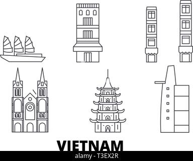 Vietnam line Reisen Skyline. Vietnam Übersicht Stadt Vektor-illustration, Symbol, Reisen, Sehenswürdigkeiten, Wahrzeichen. Stock Vektor