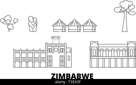 Simbabwe line Reisen Skyline. Simbabwe Umrisse Stadt Vektor-illustration, Symbol, Reisen, Sehenswürdigkeiten, Wahrzeichen. Stock Vektor