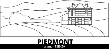 Italien, Piemont, Langhe, Roero und Monferrato line Reisen Skyline. Italien, Piemont, Langhe, Roero und Monferrato Umrisse Stadt Vector Illustration Stock Vektor