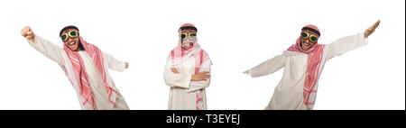 Arabische Mann mit Aviator Brille isoliert auf weiss Stockfoto