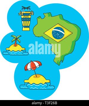 Karte von Brasilien mit set Symbole Vector Illustration Design Stock Vektor