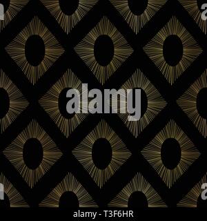 Goldfolie Ikat nahtlose Vektor Muster. Abstrakte rhombus Formen wiederholen Hintergrund Gold auf Schwarz. Stock Vektor