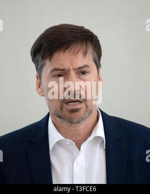 Berlin, Deutschland. 09 Apr, 2019. Stephan Scherzer, Geschäftsführer des Verbandes Deutscher Zeitschriftenverleger (VDZ), werden im Laufe des Annual-Pk des Verbandes Deutscher Zeitschriftenverleger sprechen. Foto: Ralf Hirschberger/dpa/Alamy leben Nachrichten Stockfoto