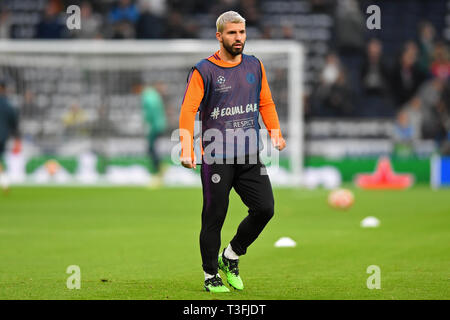 London, Großbritannien. 09 Uhr April 2019. Sergio Agüero, die während der UEFA Champions League Viertelfinale Hinspiele Übereinstimmung zwischen den Tottenham Hotspur und Manchester City an der Tottenham Hotspur Stadion, London wärmt am Dienstag, den 9. April 2019. Credit: MI Nachrichten & Sport/Alamy leben Nachrichten Stockfoto