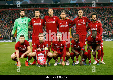 Liverpool, Großbritannien. 09 Apr, 2019. Die Liverpool Mannschaft vor dem UEFA Champions League Viertelfinale Hinspiel Match zwischen Liverpool und Porto bei Anfield am 9. April 2019 in Liverpool Credit: PHC Images/Alamy leben Nachrichten Stockfoto
