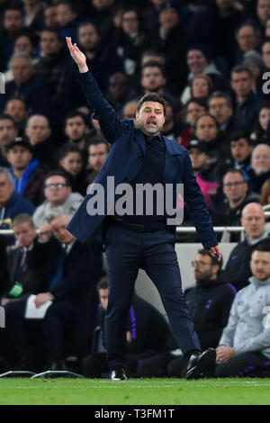 London, Großbritannien. 09 Uhr April 2019. Tottenham Manager Mauricio Pochettino während der UEFA Champions League Viertelfinale Hinspiele Übereinstimmung zwischen den Tottenham Hotspur und Manchester City an der Tottenham Hotspur Stadion, London am Dienstag, den 9. April 2019. Credit: MI Nachrichten & Sport/Alamy leben Nachrichten Stockfoto