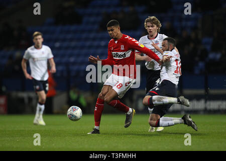 Bolton, Großbritannien. 09 Apr, 2019. Während der Sky Bet Championship Match zwischen Bolton Wanderers und Middlesbrough an der Universität Bolton Stadium, Bolton am Dienstag, den 9. April 2019. (Foto: Mark Fletcher | MI Nachrichten) Credit: MI Nachrichten & Sport/Alamy leben Nachrichten Stockfoto