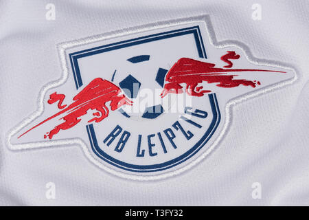 Nahaufnahme von RB Leipzig Shirt. Stockfoto