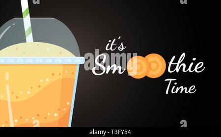 Orange Smoothie logo Karotte schütteln Vector Illustration. Smoothie Logo auf schwarzem Hintergrund, Glas mit frischem grünen Smoothies Cocktail für gesunde detox Web Banner Freistellungsmaske gefüllt. Stock Vektor