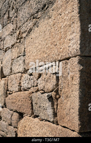 Stein Wand Hintergrund Textur. Alte Mauer von trockenem Mauerwerk detail Stockfoto