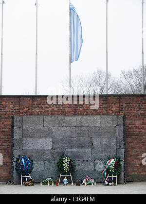 Tod Wall, Wand, Auschwitz Konzentrationslager und Vernichtungslager, Polen Stockfoto