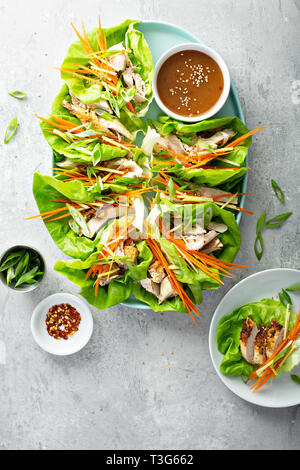 Asiatische gegrilltes Huhn ginger Salat Wraps Stockfoto