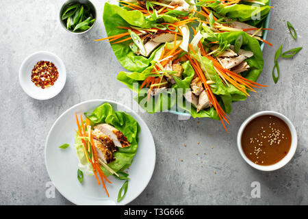 Asiatische gegrilltes Huhn ginger Salat Wraps Stockfoto