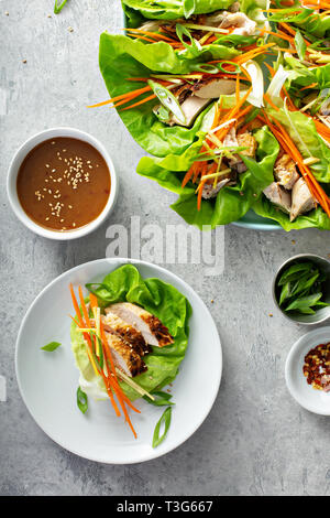 Asiatische gegrilltes Huhn ginger Salat Wraps Stockfoto