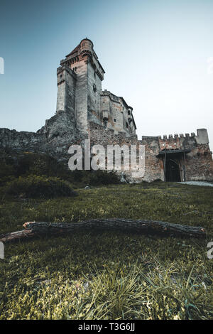 Foto der mittelalterlichen Burg in Österreich Burg Lichtenstein im Frühling Stockfoto