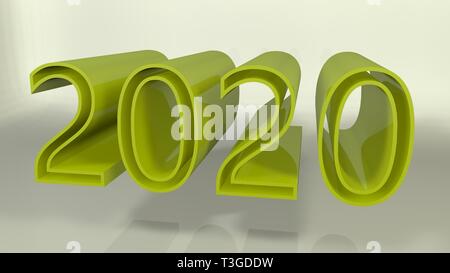 Neues Jahr 2020 (Text auf weißem Hintergrund). Gerenderte 3D-Bild Stockfoto