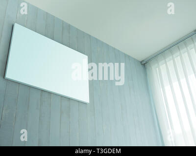 Die leere Leinwand Bilderrahmen auf der Alte bemalte Holzwand Stockfoto