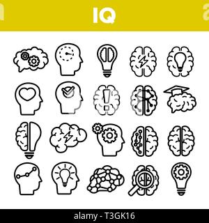 IQ, Intellekt Linear Vector Icons Set dünne Piktogramm Stock Vektor
