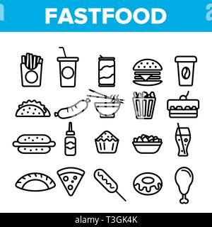 Fastfood Linear Vector Icons Set dünne Piktogramm Stock Vektor