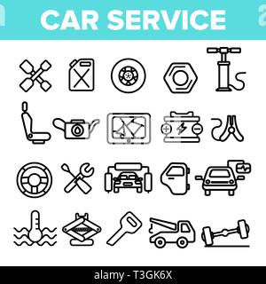 Auto Service Linear Vector Icons Set dünne Piktogramm Stock Vektor