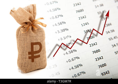 Beutel der Russischen Währung und Wachstum chart Stockfoto