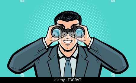 Geschäftsmann sieht im Ziel durch ein Fernglas. Business Vector Illustration Stock Vektor