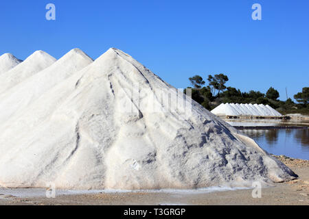 Salz arbeitet bei Salinas de s'Avall, Colonia Sant Jordi, Mallorca Stockfoto