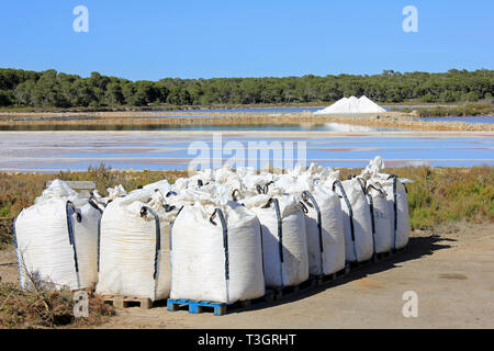 Salz arbeitet bei Salinas de s'Avall, Colonia Sant Jordi, Mallorca Stockfoto