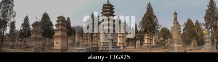 Dengfeng, Henan/China - Januar 20, 2019: Talin Pagoden, It's Memorial des Hohenpriesters des Shaolin Tempels. In dem Teil des Shaolin Tempels, Sohn Stockfoto