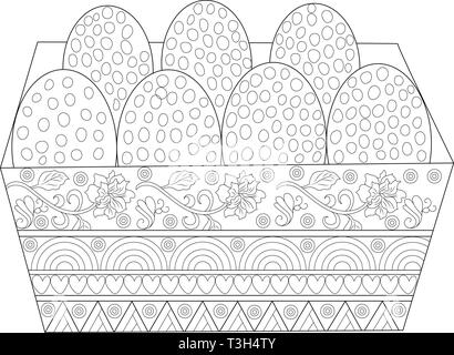 Easter Egg Fach mit 7 Eiern in der bunten Dekoration Schwarz und Weiß Stock Vektor