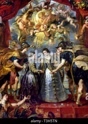 Der Austausch der Prinzessinnen an der spanischen Grenze - Die Marie de Medici Zyklus 1622-1624 von Peter Paul Rubens im Auftrag von Königin Marie de Medici, der Witwe von König Heinrich IV. von Frankreich, für die Luxemburg Palace in Paris, Stockfoto