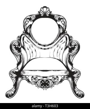 Barock Sessel Vektor. Royal Style decotations. Viktorianische Ornamente eingraviert. Imperial Möbel Einrichtung Illustrationen Strichzeichnungen Stock Vektor
