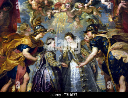 Der Austausch der Prinzessinnen an der spanischen Grenze - Die Marie de Medici Zyklus 1622-1624 von Peter Paul Rubens im Auftrag von Königin Marie de Medici, der Witwe von König Heinrich IV. von Frankreich, für die Luxemburg Palace in Paris, Stockfoto