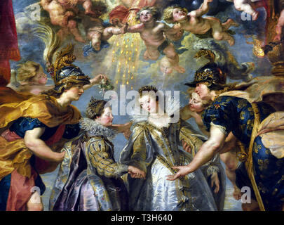 Der Austausch der Prinzessinnen an der spanischen Grenze - Die Marie de Medici Zyklus 1622-1624 von Peter Paul Rubens im Auftrag von Königin Marie de Medici, der Witwe von König Heinrich IV. von Frankreich, für die Luxemburg Palace in Paris, Stockfoto