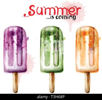 Sommer Eis aquarell Vektor. Bunte saftige Dessert Stock Vektor