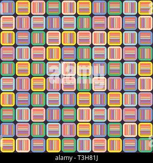 Geometrische nahtlose Muster mit bunten Pastelltönen kreuz Linien in Quadrate, Vintage geflochtenen Ornament, grafische Textur. Abstrakte Anschläge Hintergrund, Co Stock Vektor